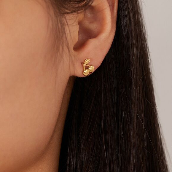 Dainty Cherry Gold Plating over Stainless Steel Ear Studs - Picture 4 of 7